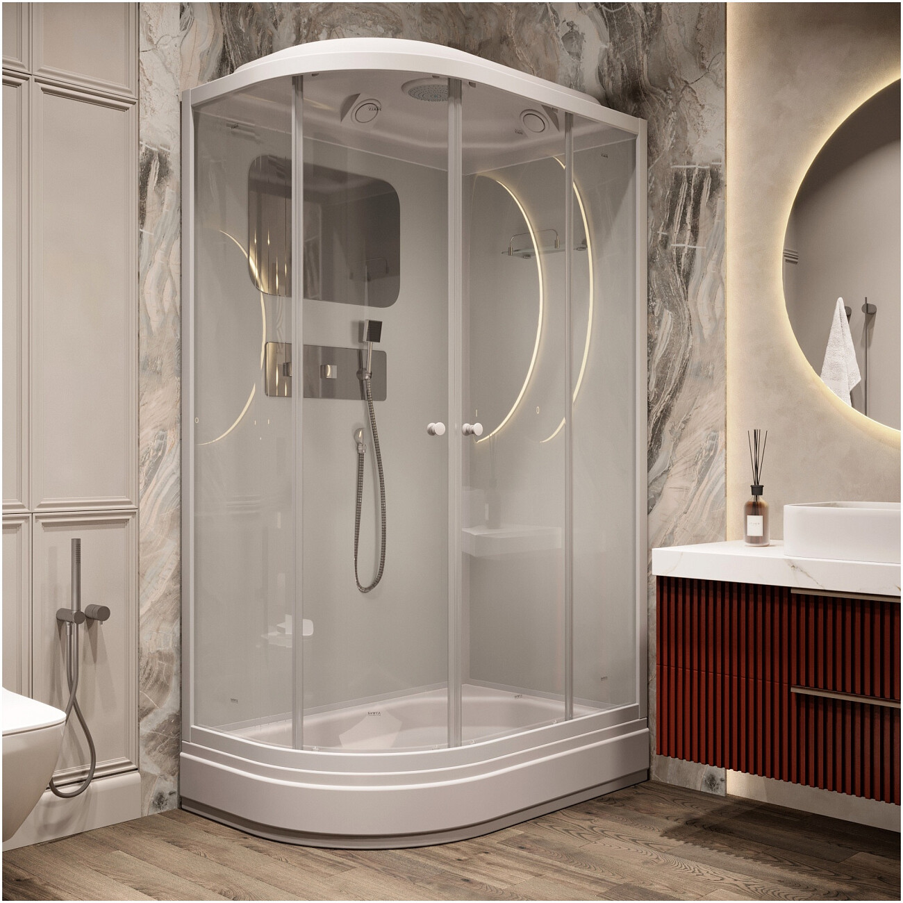 Душевая кабина ассиметричная правая со средним поддоном 80х120 см белая Parly BMM120R - изображение 3