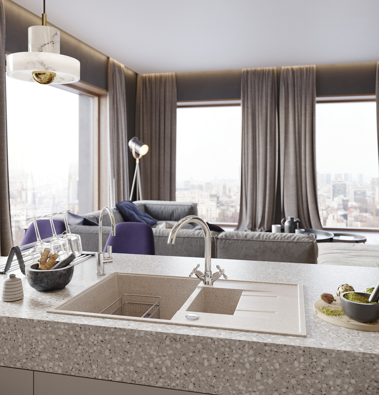 Мойка кухонная с дополнительной чашей бежевая Domaci "Бьелла" DMC-21K бежевая - изображение 3