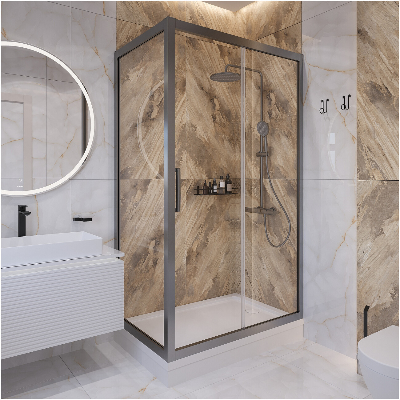 Душевая стойка с верхним душем воронёная сталь Stworki "Левангер" S07170GB - изображение 8