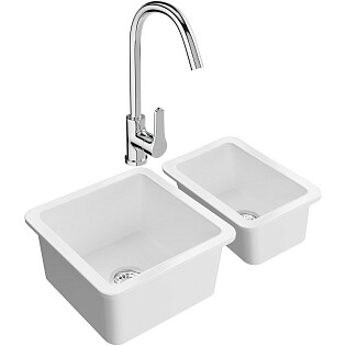 Мойка кухонная белый глянец Domaci &quot;Сиена&quot; 50345, 50325-101 со смесителем &quot;Ливорно&quot; 33110-205-1CG
