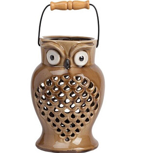 Подсвечник-фонарь керамический коричневый "Сова" Epier