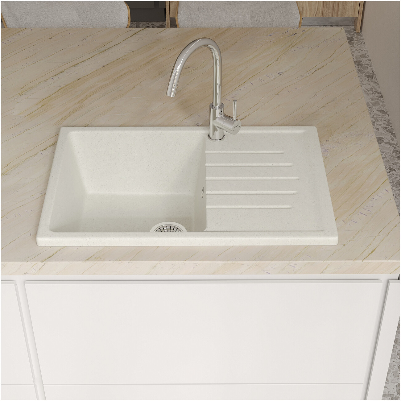 Мойка кухонная белая Domaci "Болонья" М-16-001 - изображение 8