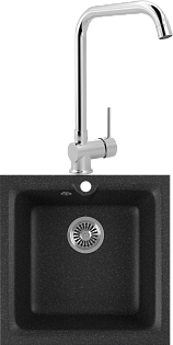 Мойка кухонная черная Domaci &quot;Бьелла&quot; DMC-42 со смесителем Mega Didim MG-CM107
