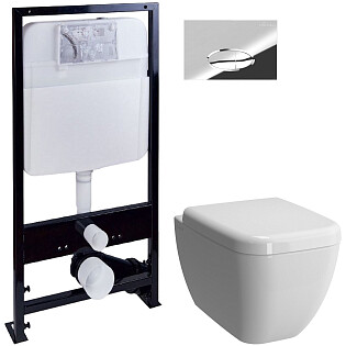 Унитаз белый VitrA Shift 7742B003-0075 с инсталляцией Ewrika ProLT 0026-2020 и кнопкой хром 0051