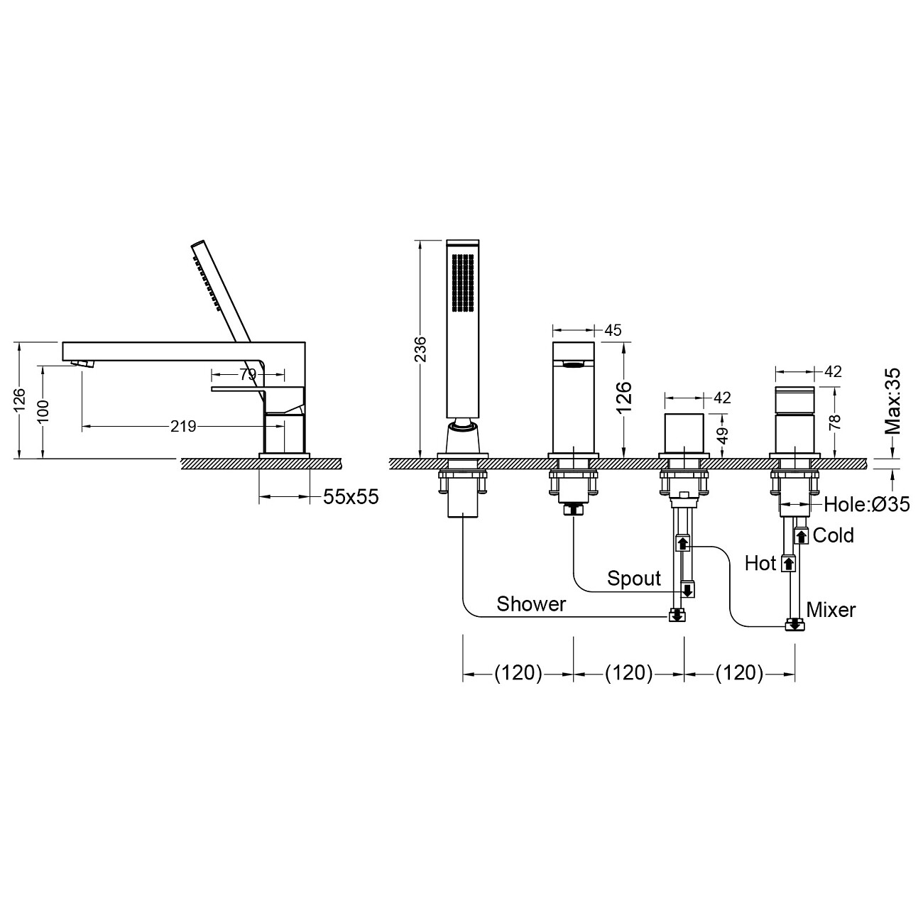 Смеситель на борт ванны однорычажный с душевым гарнитуром белый Timo Selene 2130-16Y - изображение 2
