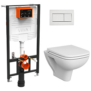 Унитаз подвесной с инсталляцией и кнопкой смыва хром Vitra S20 9004B003-7207