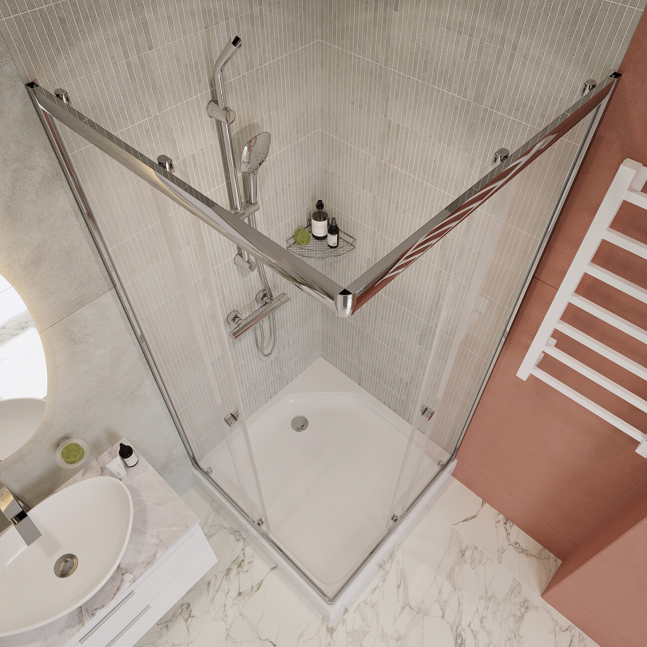 Душевой уголок 90х90 см со средним поддоном хром Diwo "Анапа" DU-744584 - изображение 3