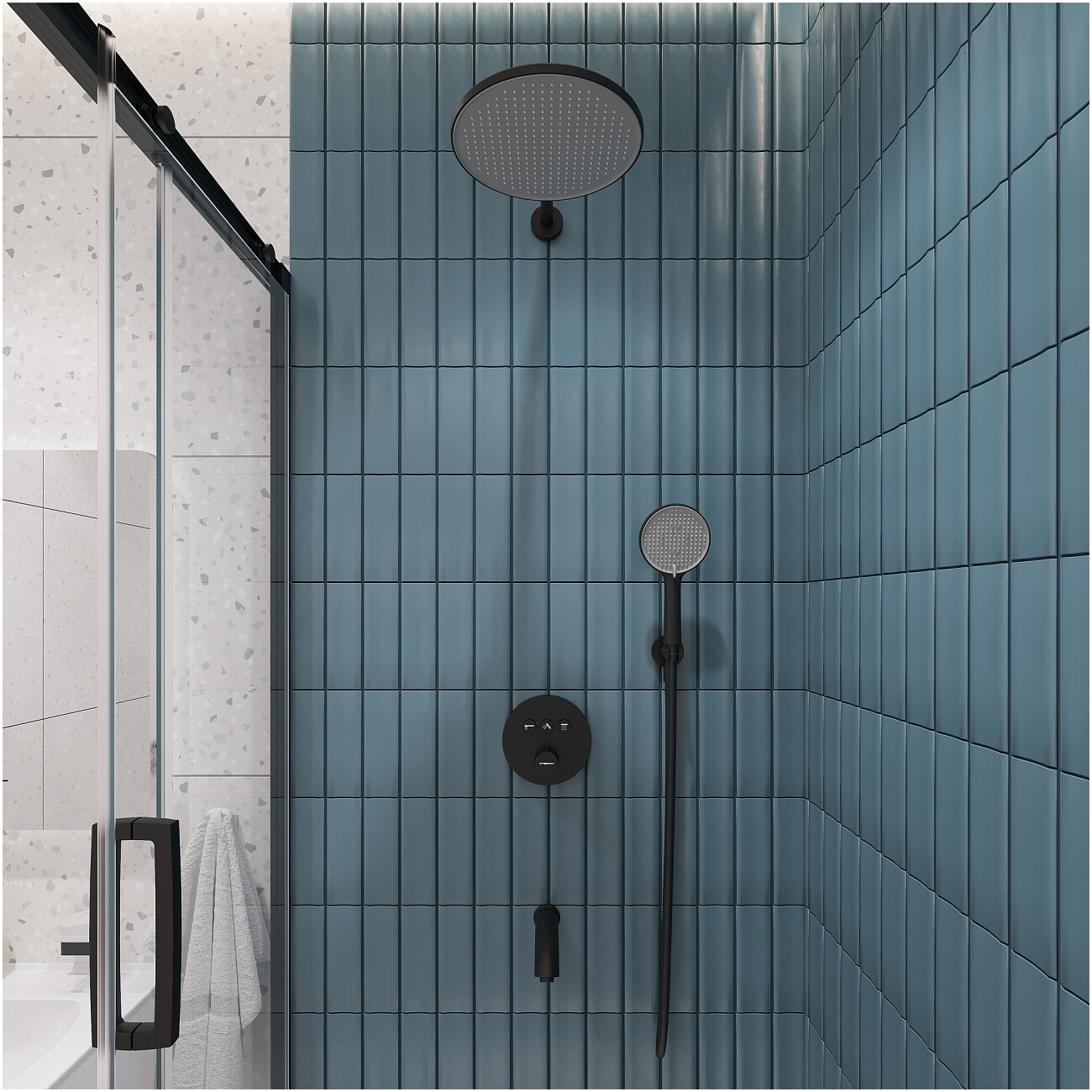 Душевой комплект и изливом матовый черный Stworki "Левангер" S07210BK - изображение 7