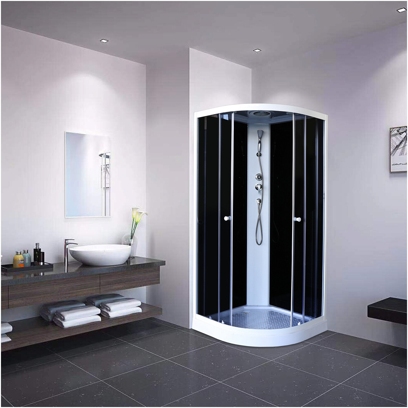 Душевая кабина четверть круга с низким поддоном 80х80 см белая, черная Parly EC831 - изображение 4