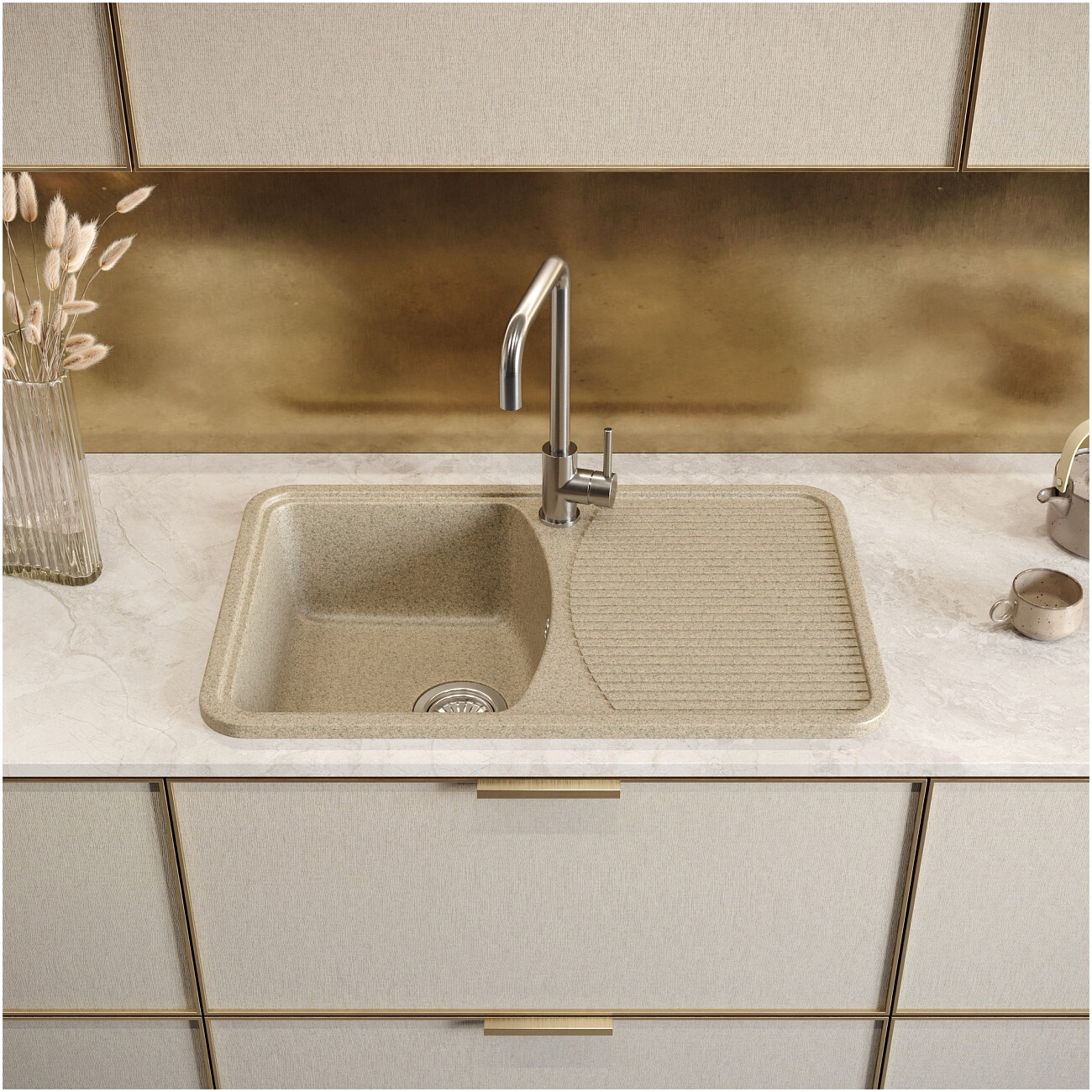 Мойка кухонная из искусственного мрамора песочная Domaci "Парма" 76-47-300 - изображение 3