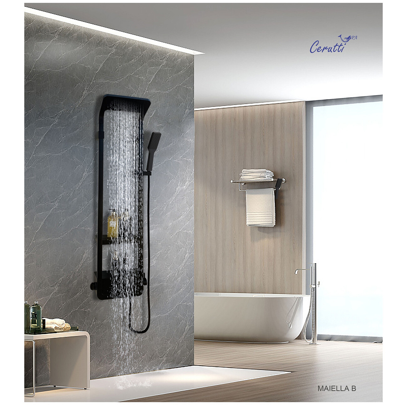 Душевая панель с тропическим душем 119х 30 см черная глянцевая Cerutti SPA Maiella B CT8985 - изображение 2