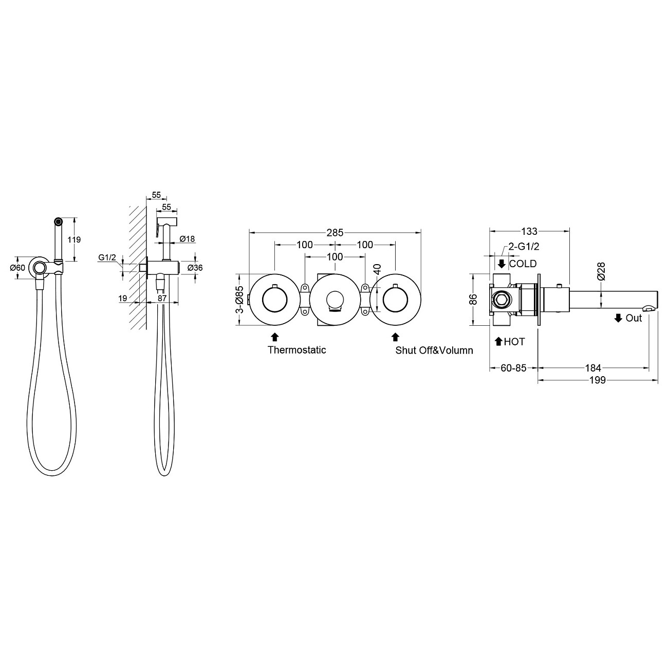 Смеситель для раковины встроенный с гигиеническим душем хром Timo Saona 2383-00SM - изображение 4