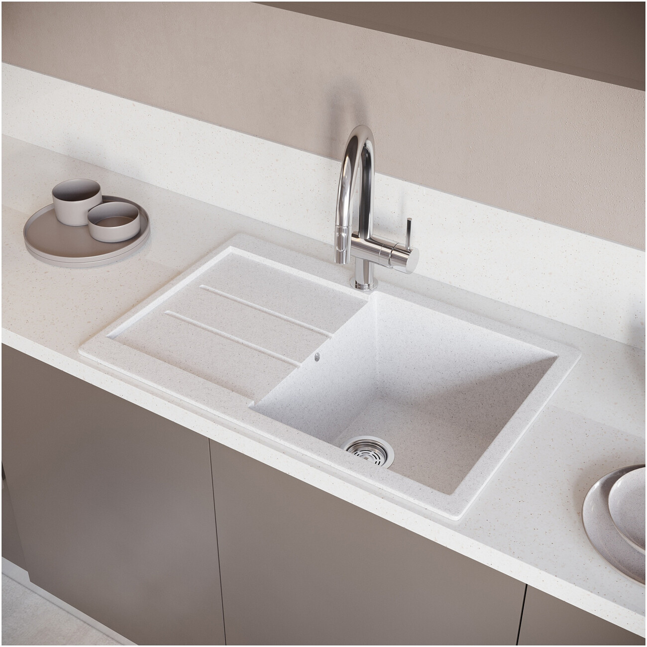 Мойка кухонная белая Domaci "Бьелла" DMC-25-331 - изображение 3