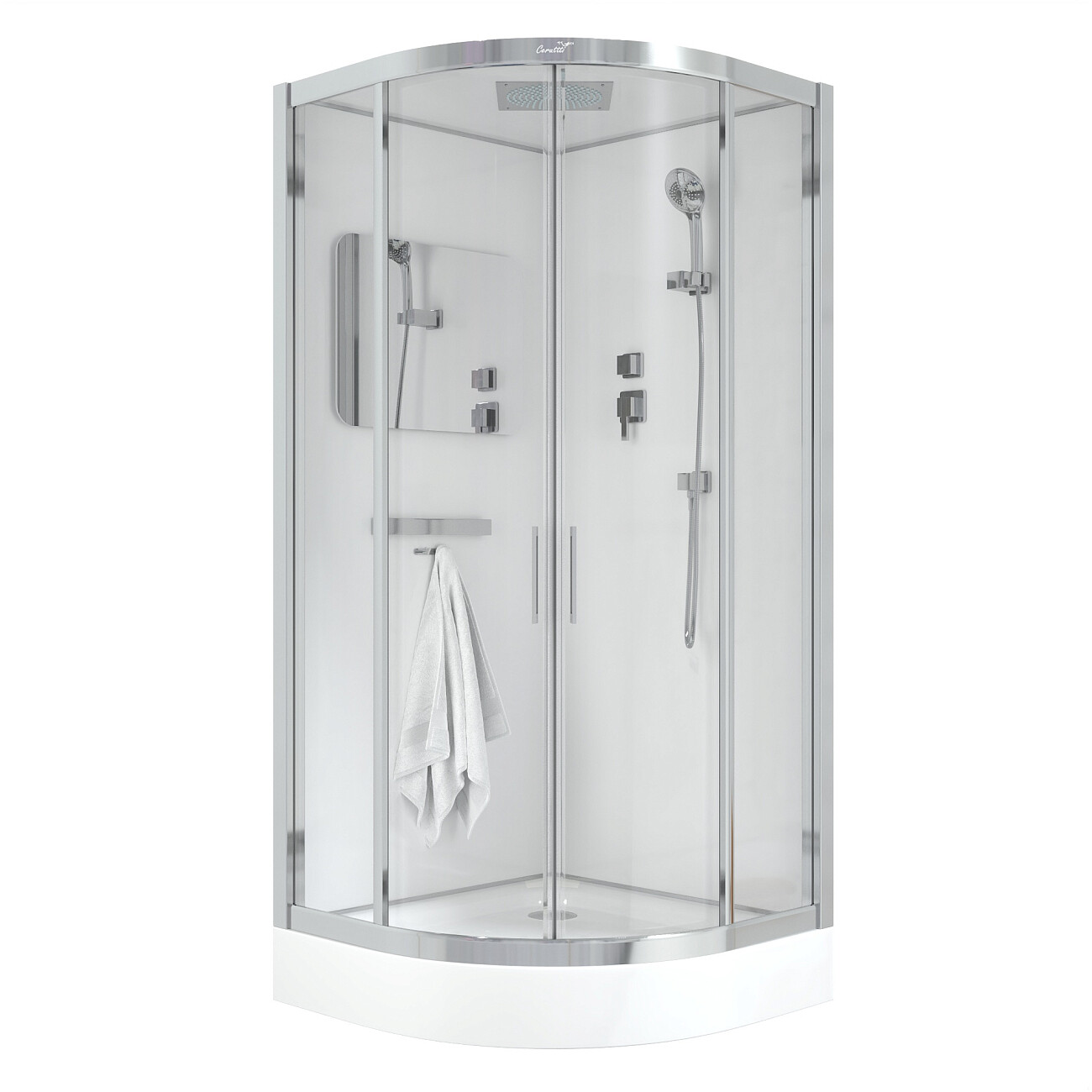 Душевая кабина четверть круга с низким поддоном 90х90 см хром, белая Cerutti SPA Viva 91 - изображение 4