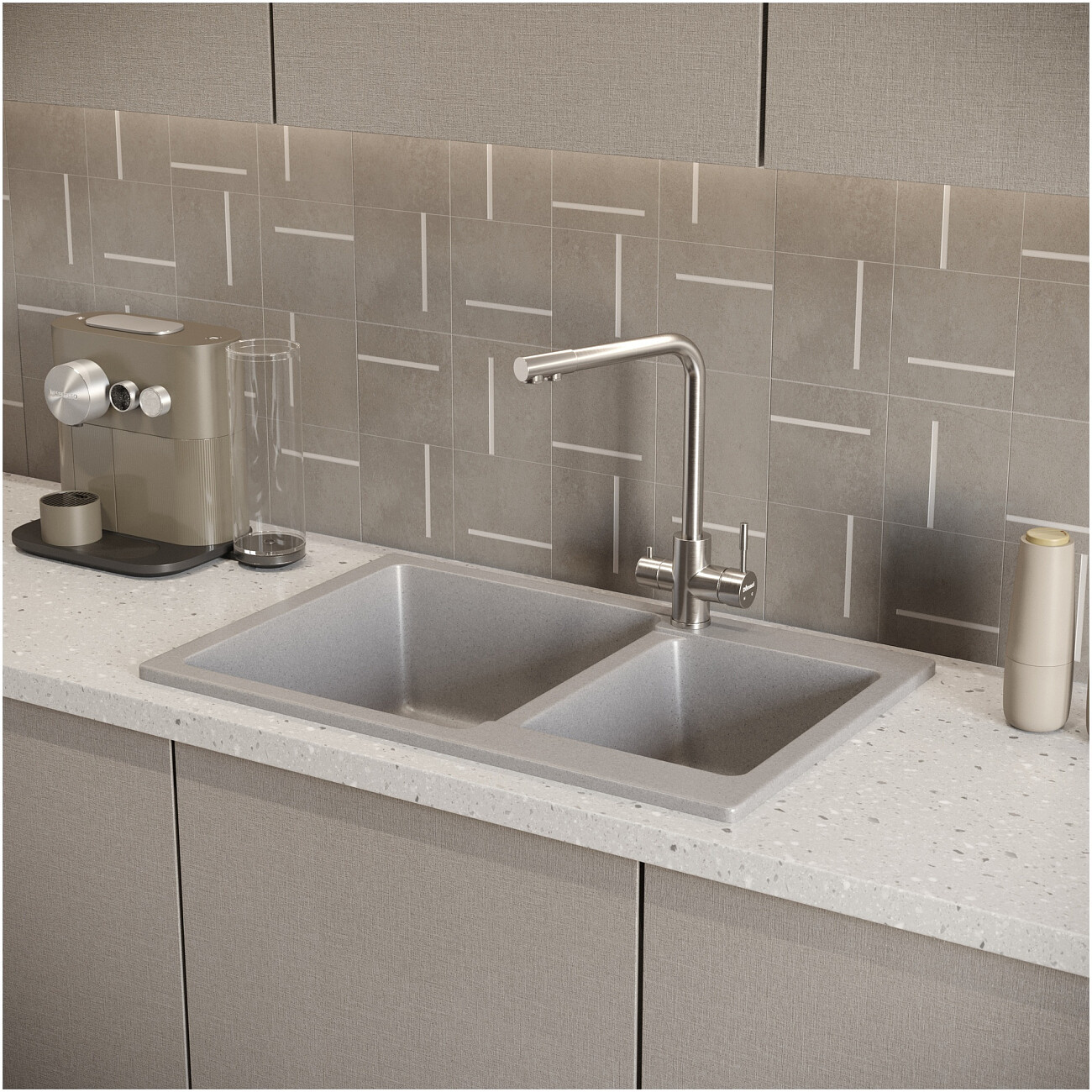 Мойка кухонная светло-серая Domaci "Болонья" М-191-006 - изображение 8