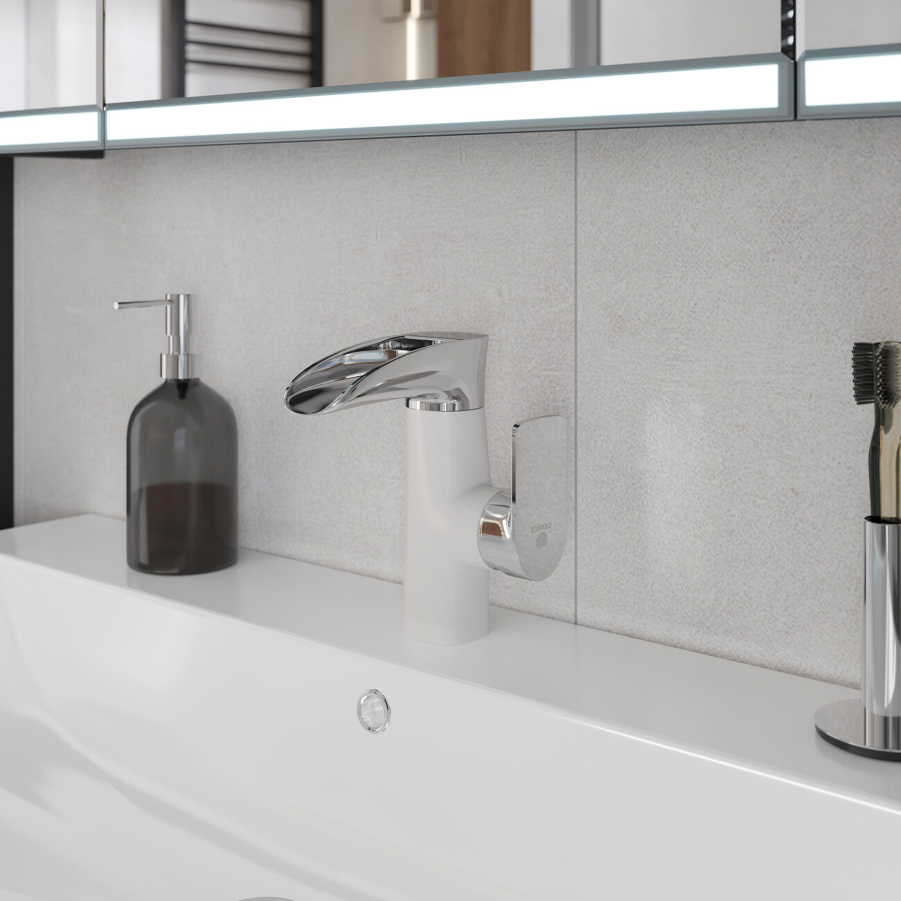 Смеситель для раковины однорычажный белый, хром Diwo "Дмитров" DM-01w - изображение 9