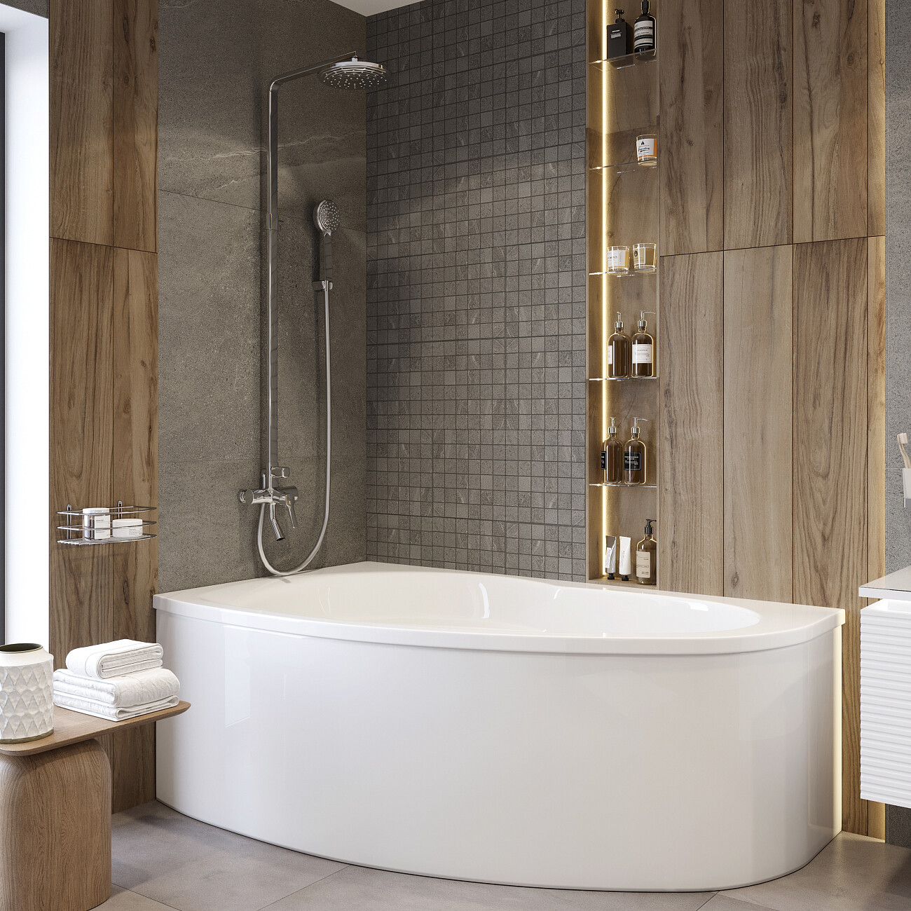 Ванна акриловая угловая с каркасом 170х100 см белая Stworki "Молде" L SW2017010008L, SW5170100049 - изображение 10