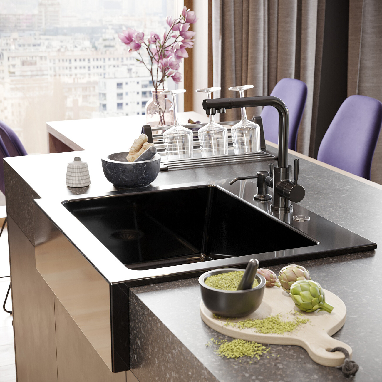 Мойка кухонная матовый черный Domaci "Сиена" 50166-110 3 holes - изображение 5