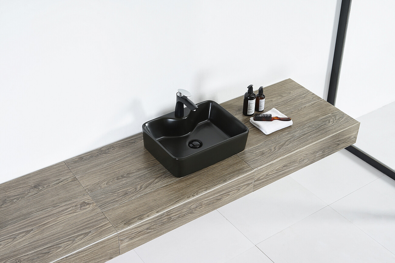 Раковина накладная фарфоровая прямоугольная 37х48 см черная Stworki "Ольборг" OL-01Rb - изображение 3