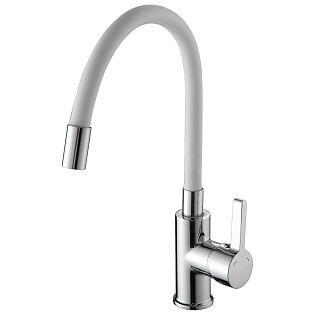 Смеситель для кухни однорычажный с силиконовым изливом белый, хром Ammore A5506-3