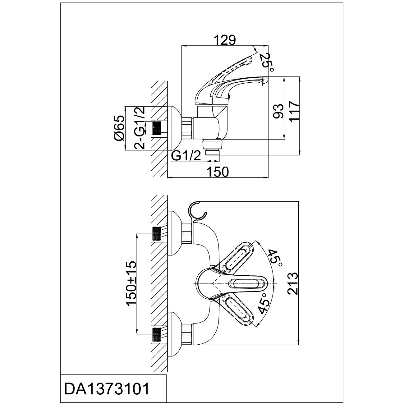 Смеситель для душа однорычажный с душевым гарнитуром хром D&K Rhein Eucharius DA1373101 - изображение 2