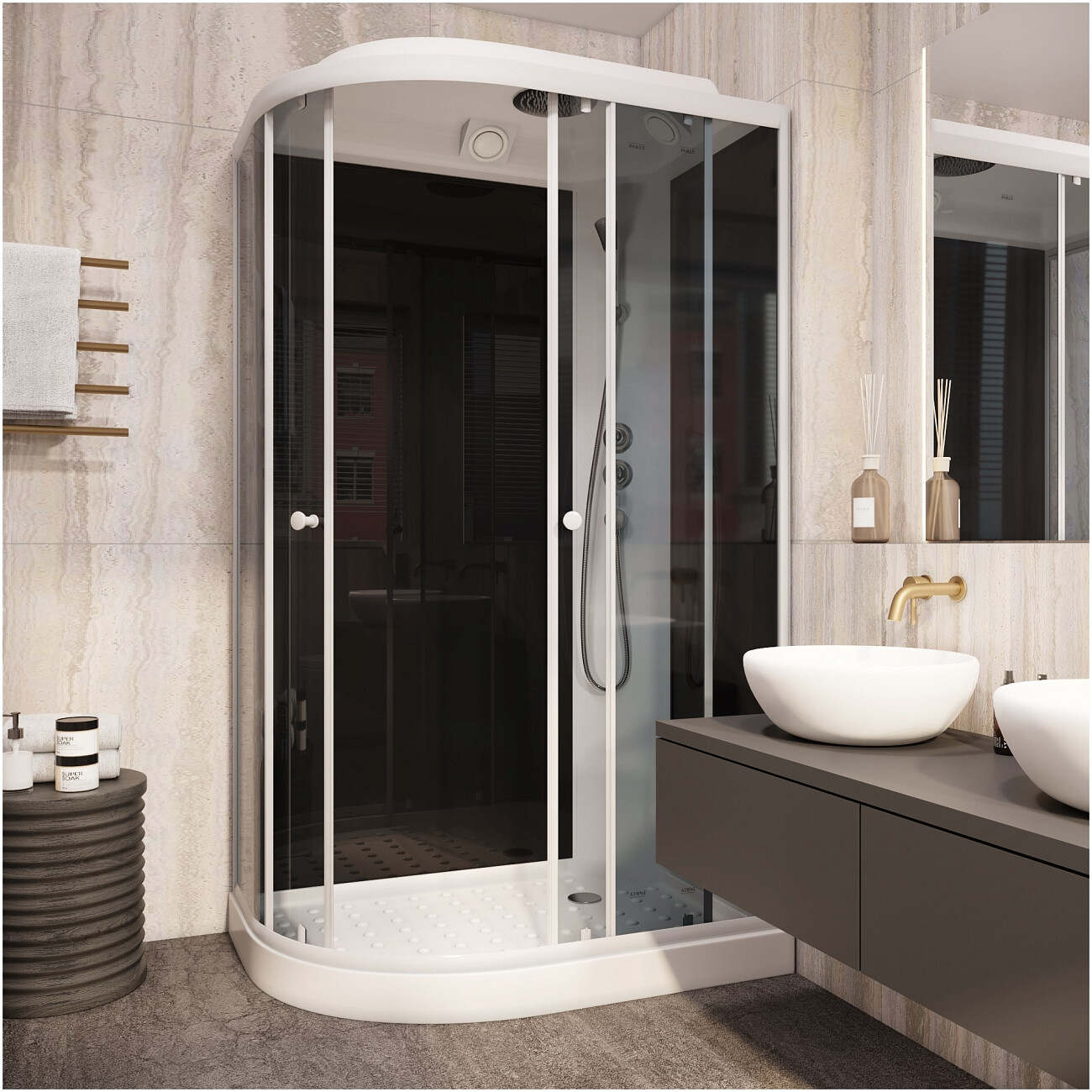 Душевая кабина ассиметричная правая с низким поддоном 80х120 см белая, черная Parly EC1231R - изображение 7