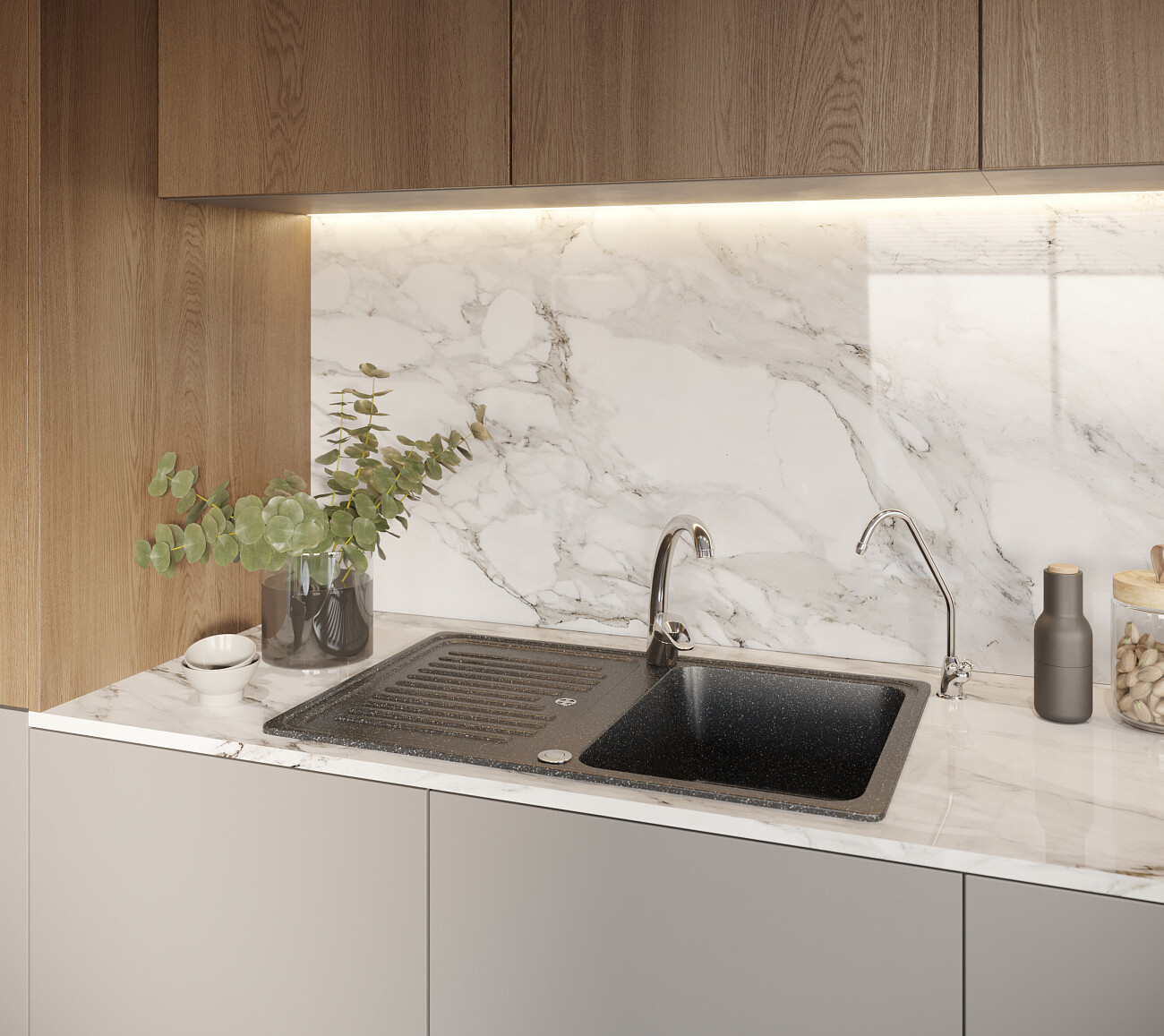 Мойка кухонная из искусственного мрамора прямоугольная 51х78 см черная Domaci "Бьелла" DMC-78 - изображение 5