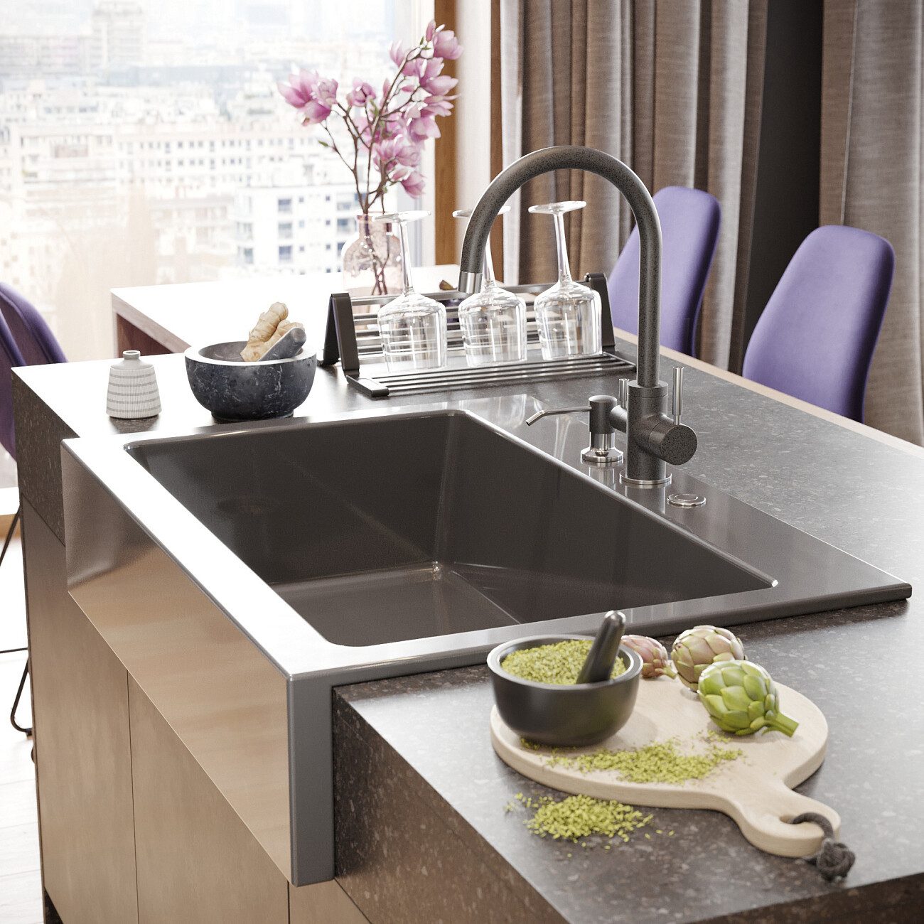 Мойка кухонная антрацит Domaci "Сиена" 50186-112 3 holes - изображение 5