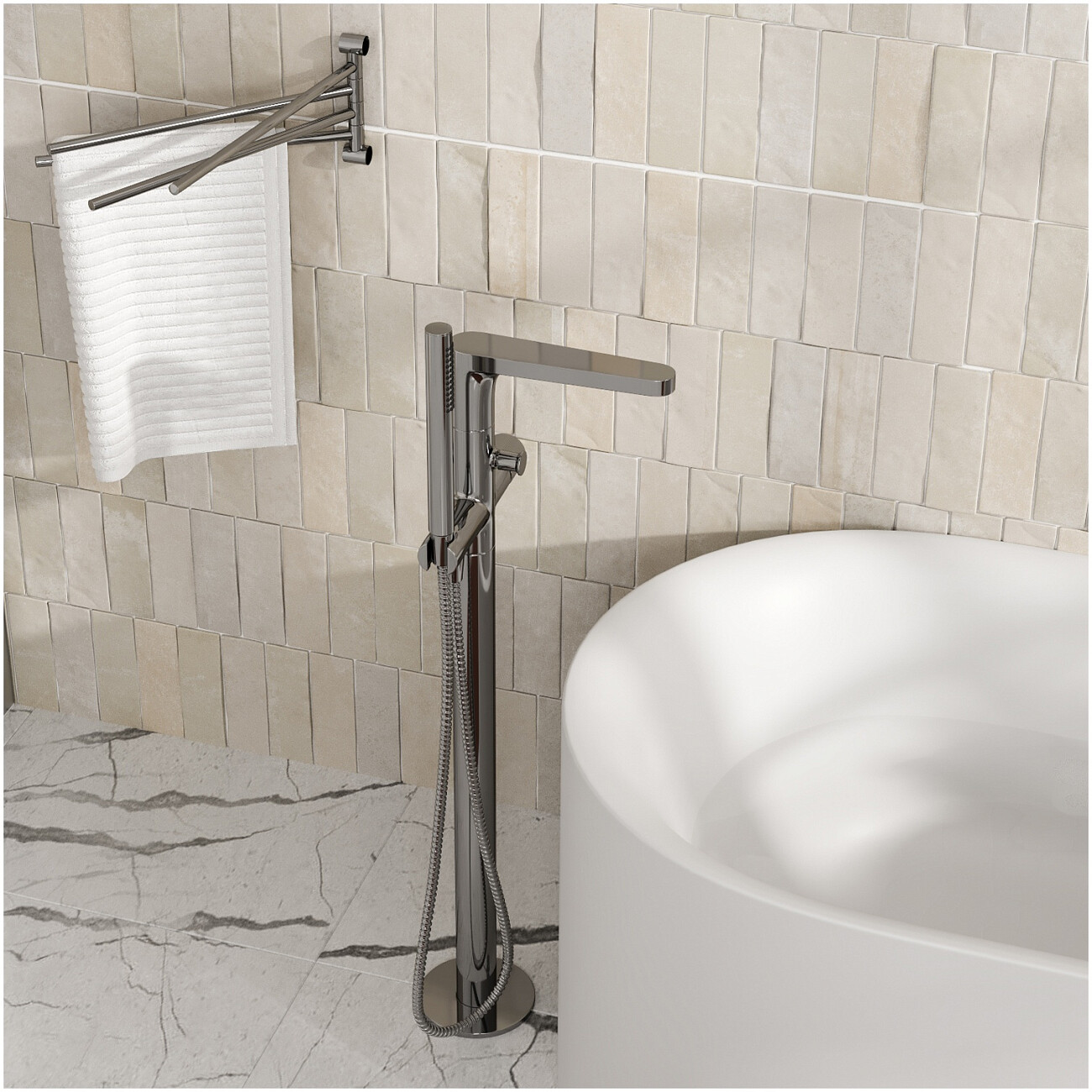 Смеситель для ванны напольный из латуни хром Wasserkraft 4621 - изображение 4