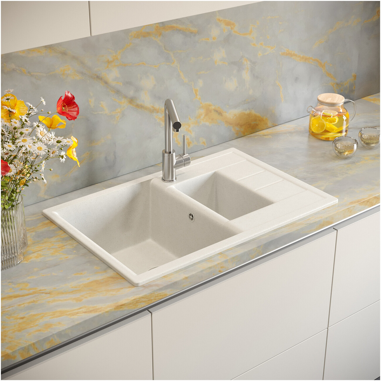 Мойка кухонная белая Domaci "Болонья" М-210-001 - изображение 8