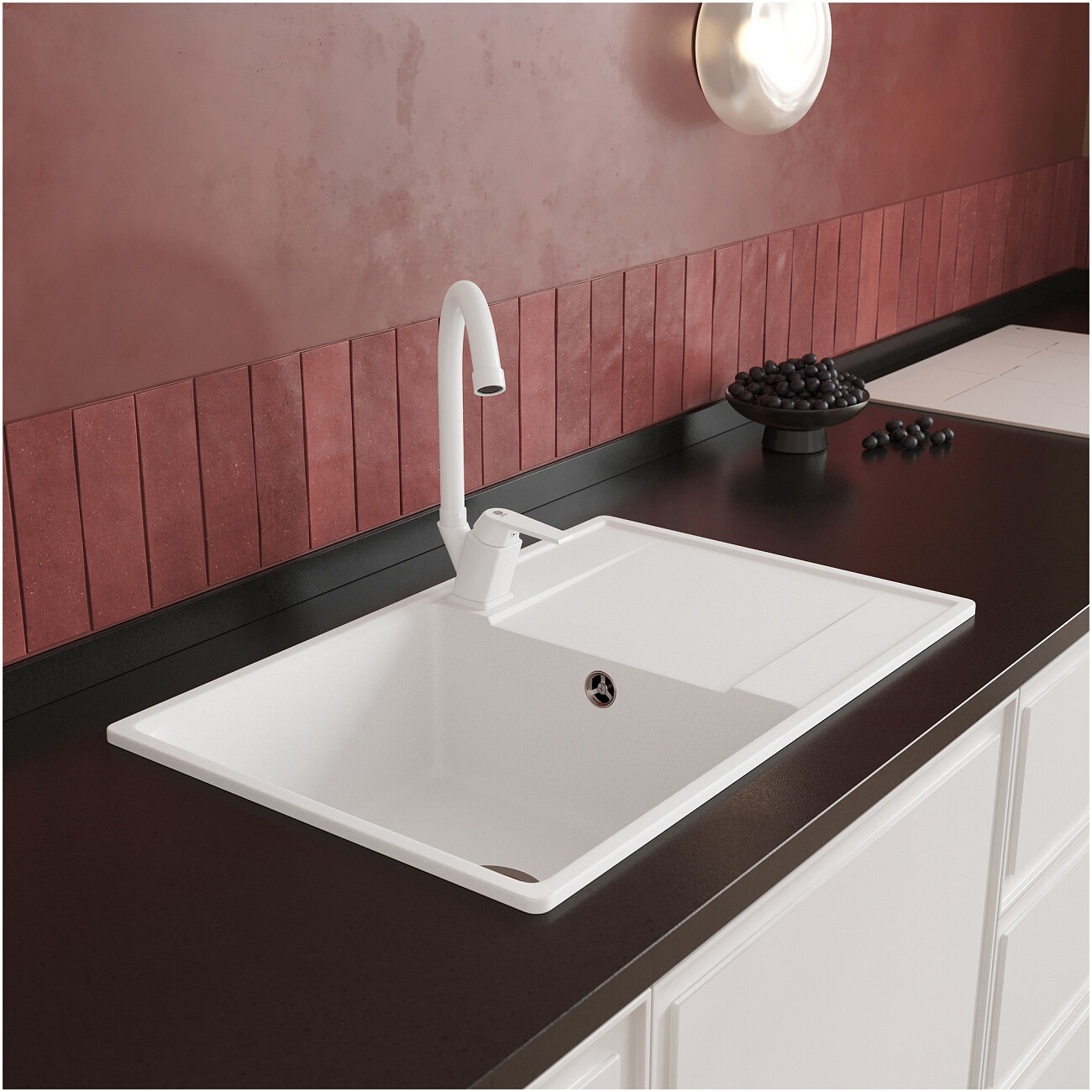 Мойка кухонная из искусственного гранита белая Domaci "Верона" 69-44 белая - изображение 4