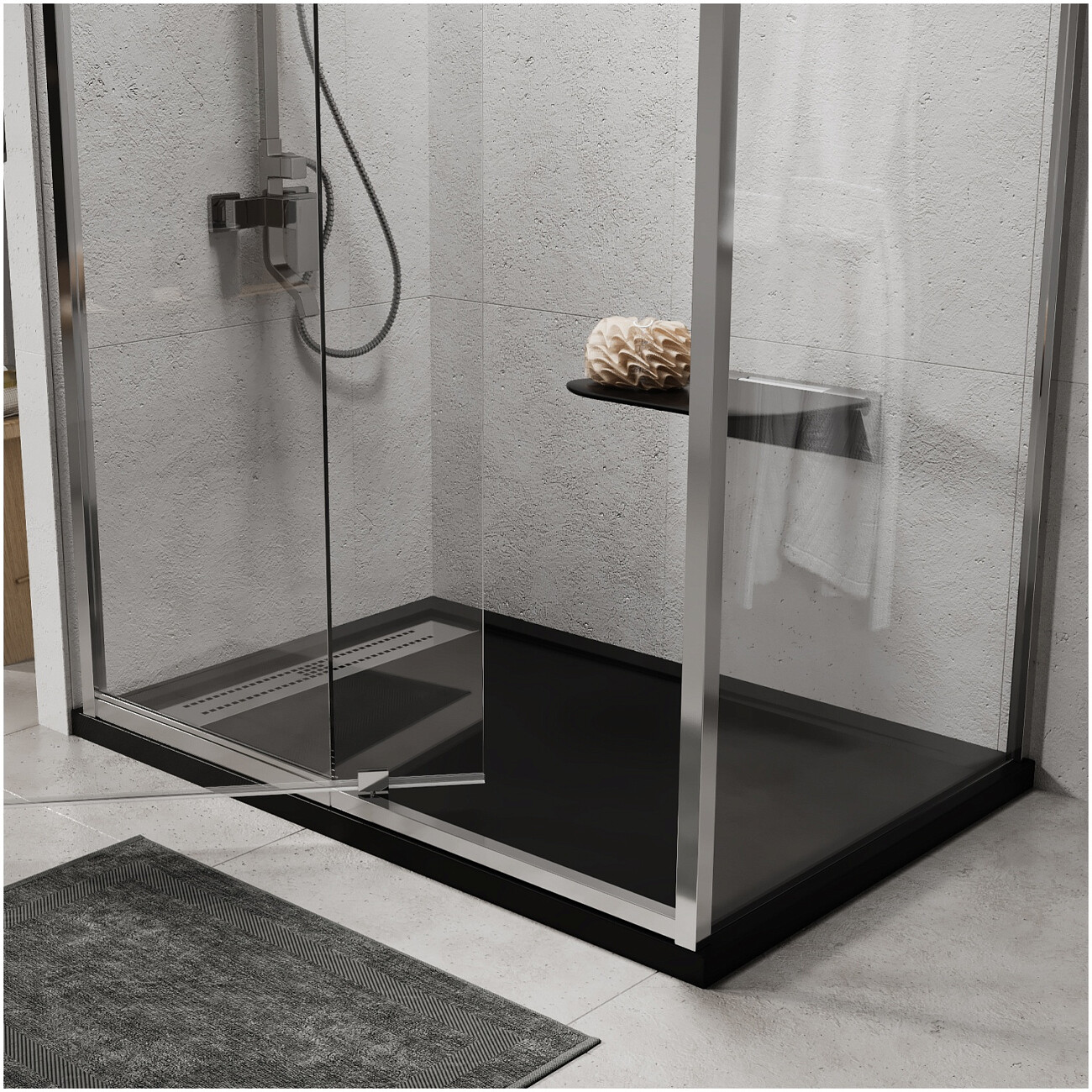 Душевой поддон из искусственного камня прямоугольный 80х120 см черный Wasserkraft Abens 20T06 - изображение 3