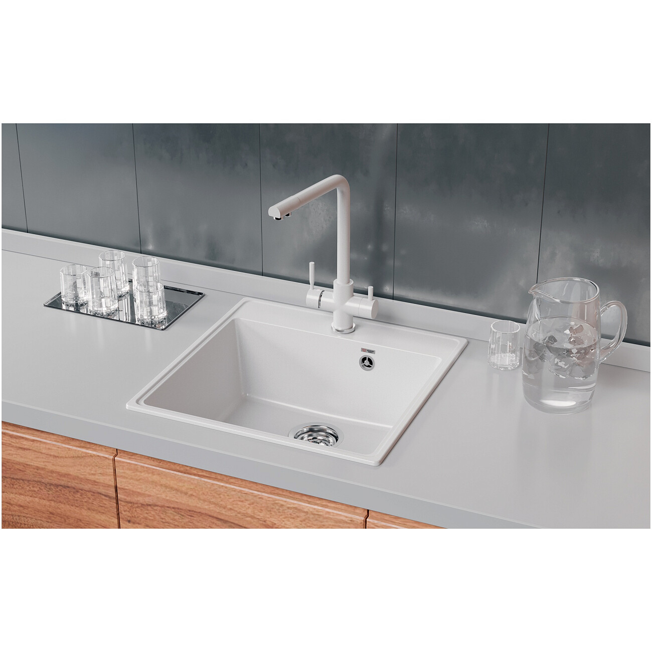 Мойка кухонная квадратная 51 см уголь Ulgran Quartz Forte 505-07 - изображение 2