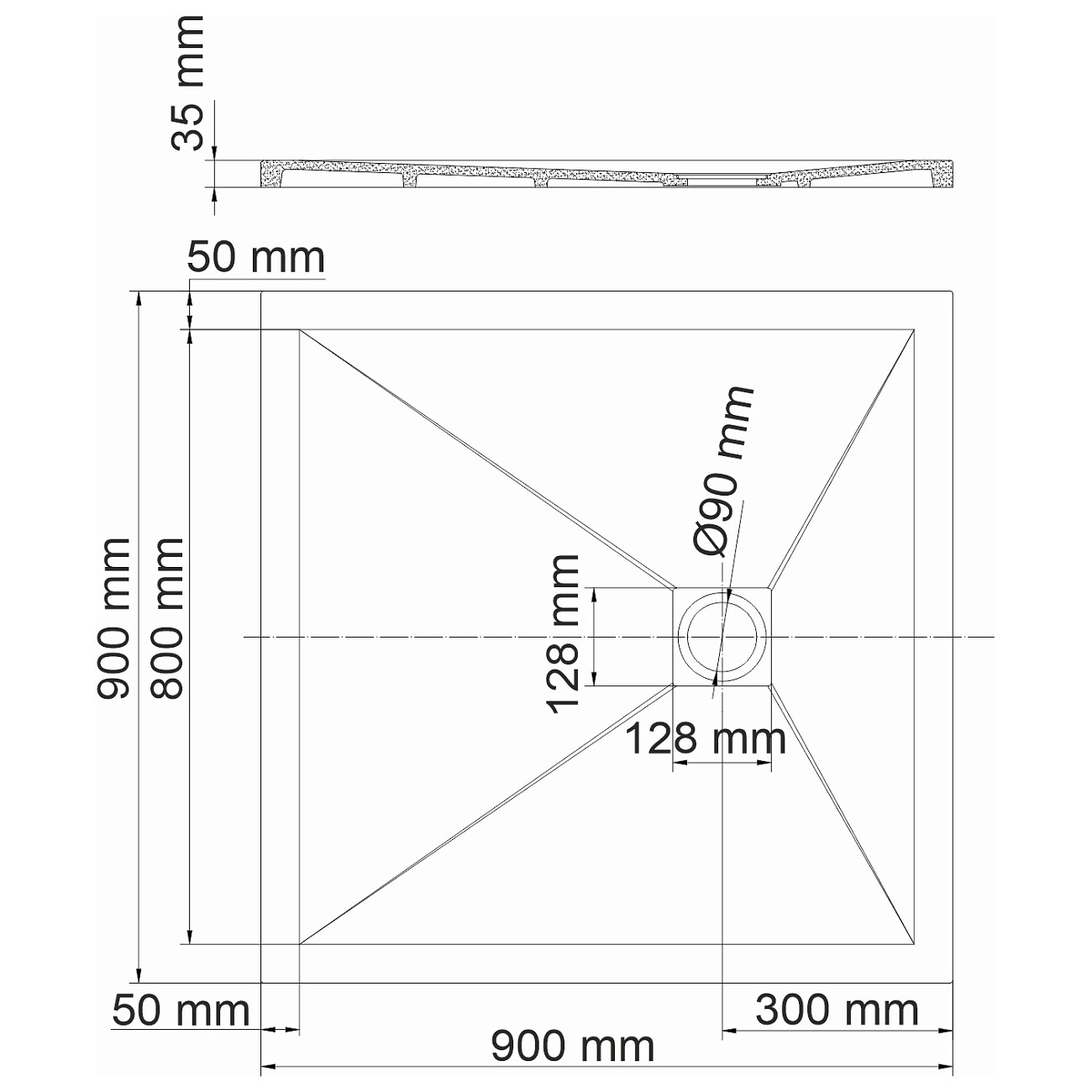 Душевой поддон из искусственного камня квадратный 90х90 см слоновая кость Wasserkraft Aller 10T03 - изображение 3