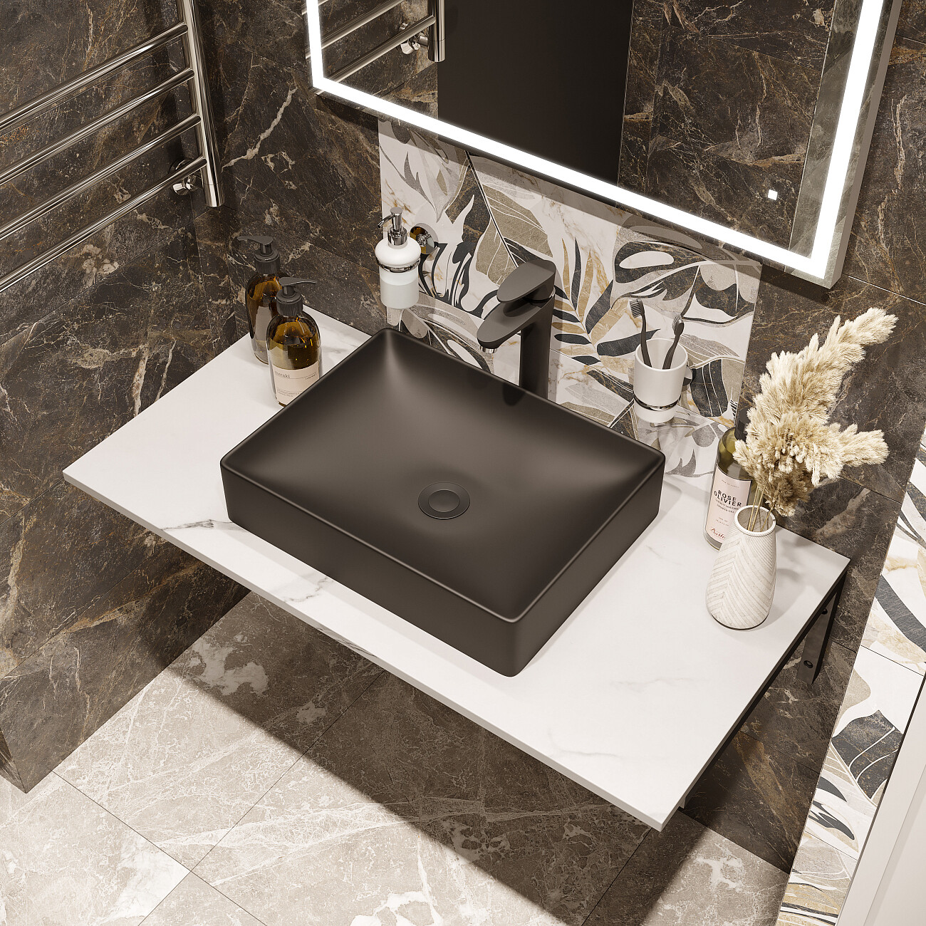 Раковина накладная керамическая прямоугольная 38х50 см антрацит Stworki 3050-112 - изображение 4