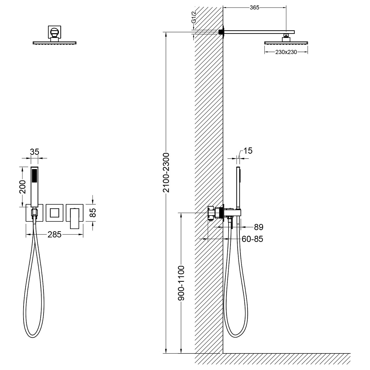 Душевой комплект встраиваемый с верхним душем хром Timo Selene SX-2169-00SM - изображение 2