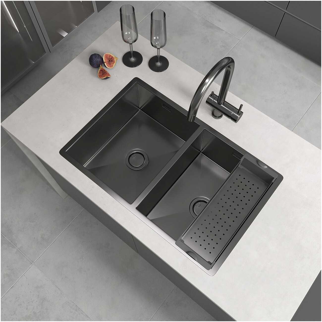 Кухонная мойка двойная из нержавеющей стали 44х70 см оружейная сталь Reflexion Garda RX2170BL - изображение 7