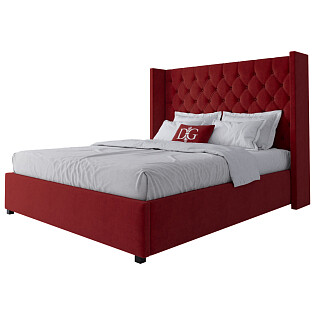 Кровать двуспальная с мягким изголовьем 160х200 красная Wing-2
