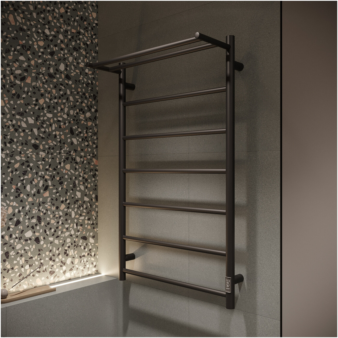 Полотенцесушитель электрический 100х60 см с полкой черный Ewrika "Сафо PN" 4657812418439 - изображение 9