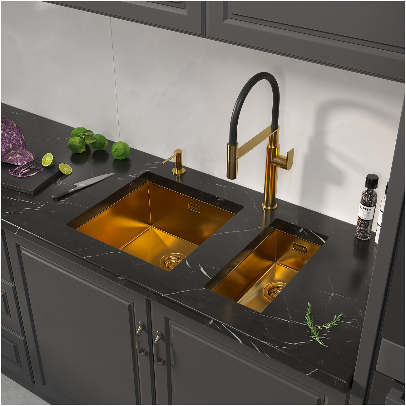 Дополнительная чаша для мойки из нержавеющей стали 44х22 см золото Reflexion Como RX2022GD - изображение 7