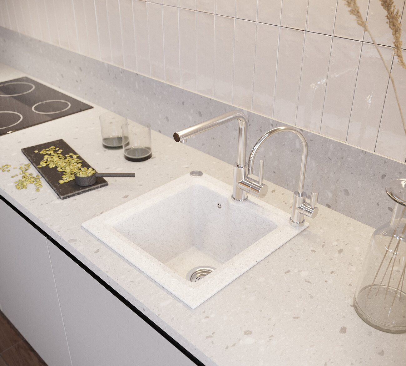 Мойка кухонная квадратная белая Domaci "Бьелла" DMC-42 белая - изображение 3