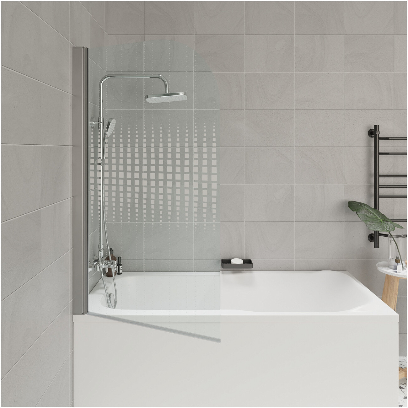 Шторка на ванну распашная стеклянная 130х75 см прозрачная, хром Parly F04 - изображение 5