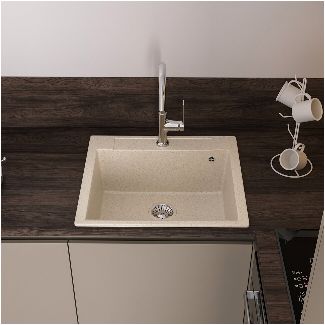 Мойка кухонная из искусственного мрамора прямоугольная 51х56 см кремовая Domaci "Савона" PA 560 - изображение 2