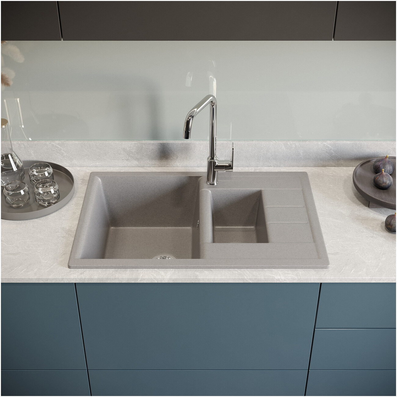 Мойка кухонная светло-серая Domaci "Болонья" М-210-006 - изображение 7