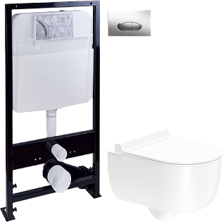 Унитаз белый Stworki &quot;Ольборг&quot; HCOLB1700SC с инсталляцией ProLT 0026-2020 и кнопкой хром 0051