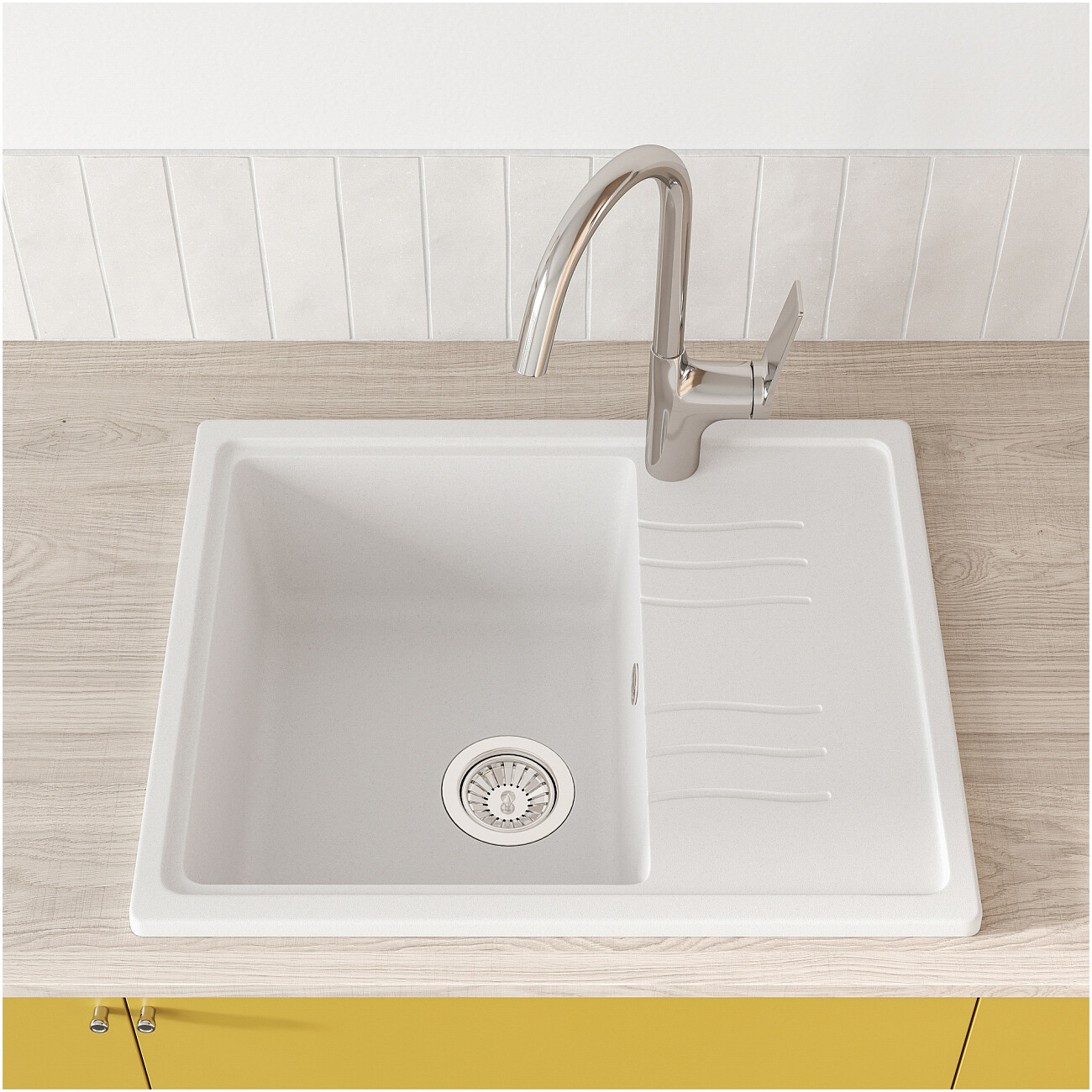 Мойка кухонная из искусственного гранита с крылом белая Domaci "Верона" 61-48 белая - изображение 5