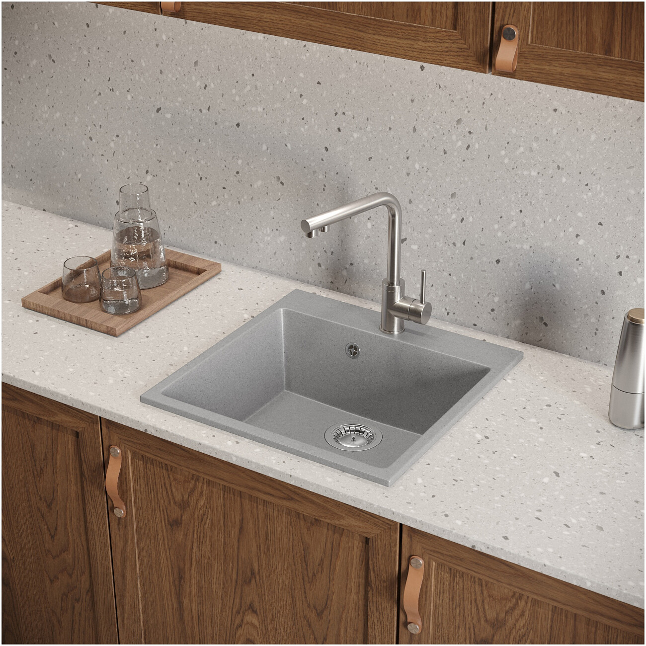 Мойка кухонная светло-серая Domaci "Болонья" М-42-006 - изображение 8