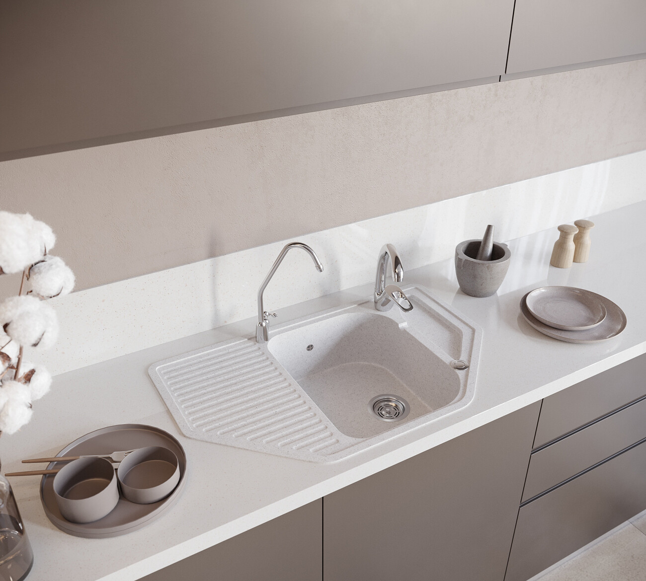 Мойка кухонная белая Domaci "Бьелла" DMC-10-331 - изображение 4