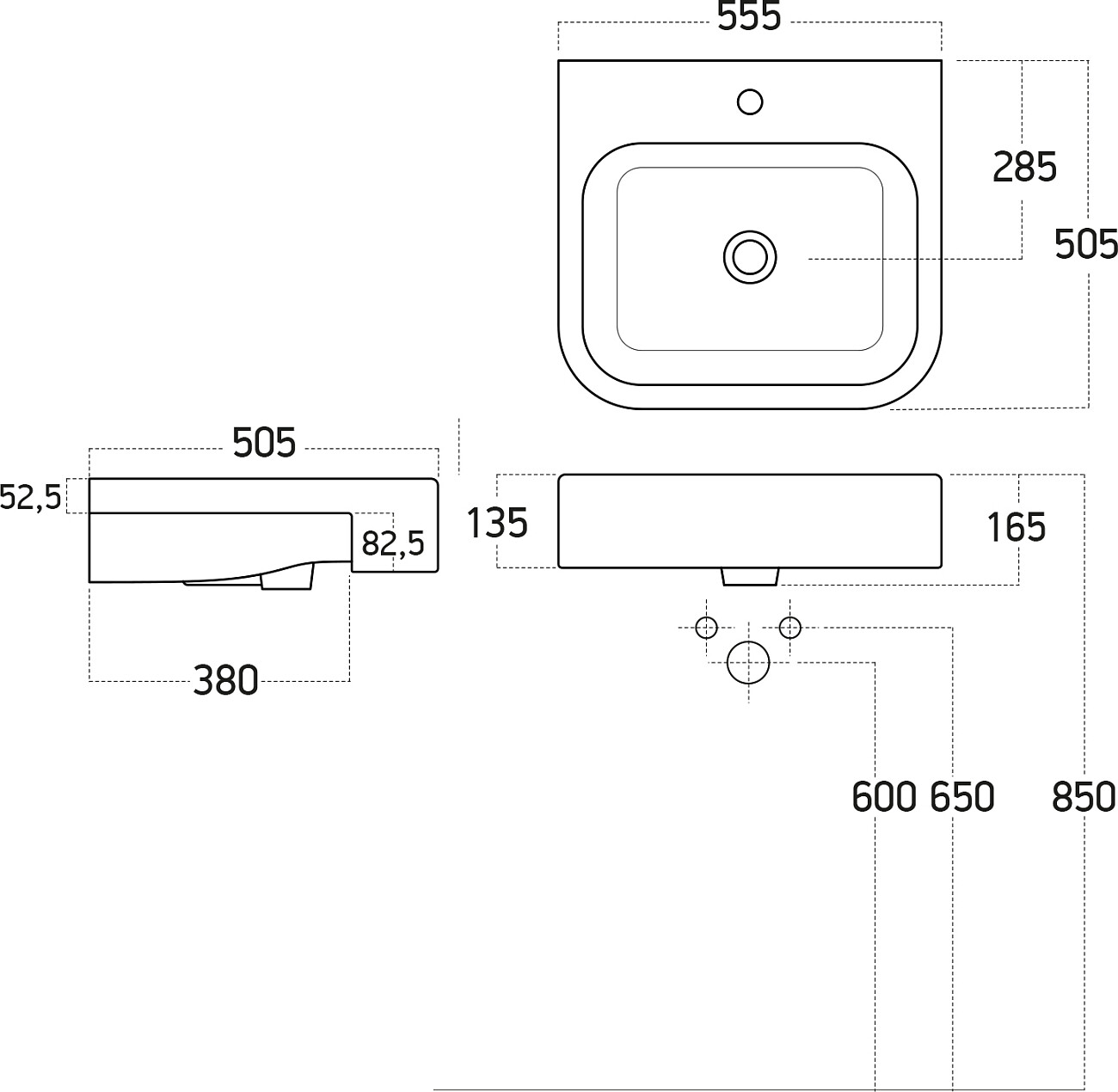 Раковина встраиваемая керамическая прямоугольная 51х55,5 см белая Stworki 3057-KL - изображение 2