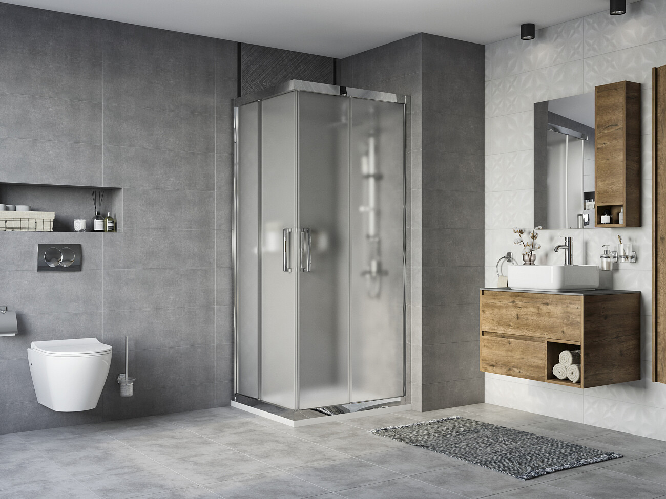 Душевой уголок 90х80 см хром глянец, стекло матовое Stworki "Карлстад" - изображение 2